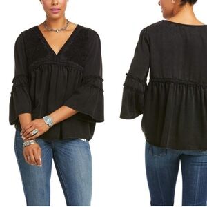 Ariat Black Acid Wash Weekend 3/4 Bell Sleeve Tunic